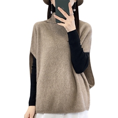 秋冬新款100%羊毛衫马甲女高领蝙蝠袖坎肩宽松慵懒羊绒衫针织毛衣，女装羊毛衫，迅太羊绒