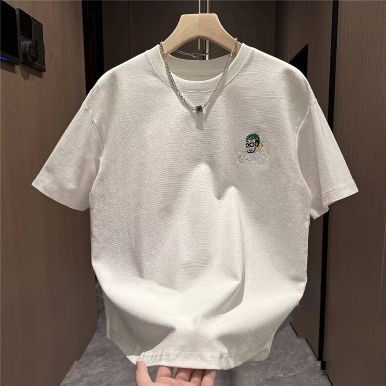 2025夏季潮流时尚立体发泡彩绘刺绣男士短袖T恤简约圆领百搭半袖,男装T恤,电商B212（原钱塘6029）