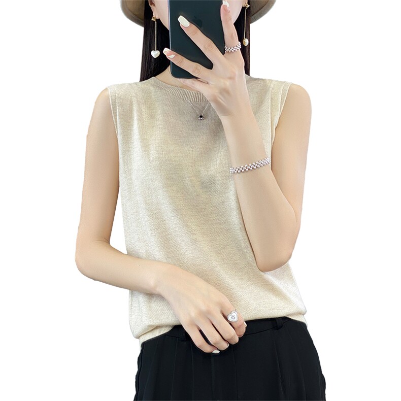 夏季新款精纺羊毛薄款针织吊带背心女圆领宽松内搭无袖上衣打底衫,女装背心吊带,臻维羊绒