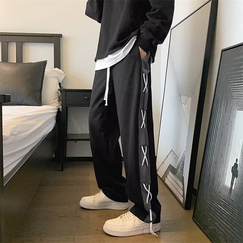 新款时尚潮男百搭宽松侧边抽绳休闲裤,男装休闲裤,四季星座218-1