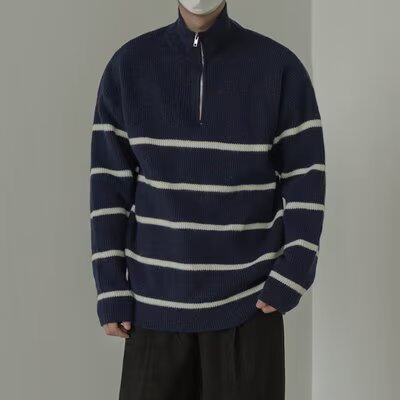 1506-1/MYM891原版高质量半拉链毛衣/P49碧舍加厚条纹毛衣男士,男装针织衫/毛衣,星座1506-1
