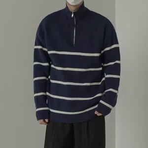 1506-1/MYM891原版高质量半拉链毛衣/P49碧舍加厚条纹毛衣男士图片