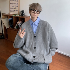 秋季开衫毛衣D5589-TP5588港风慵懒V领简约宽松针织衫男，男装针织衫/毛衣，电商A102
