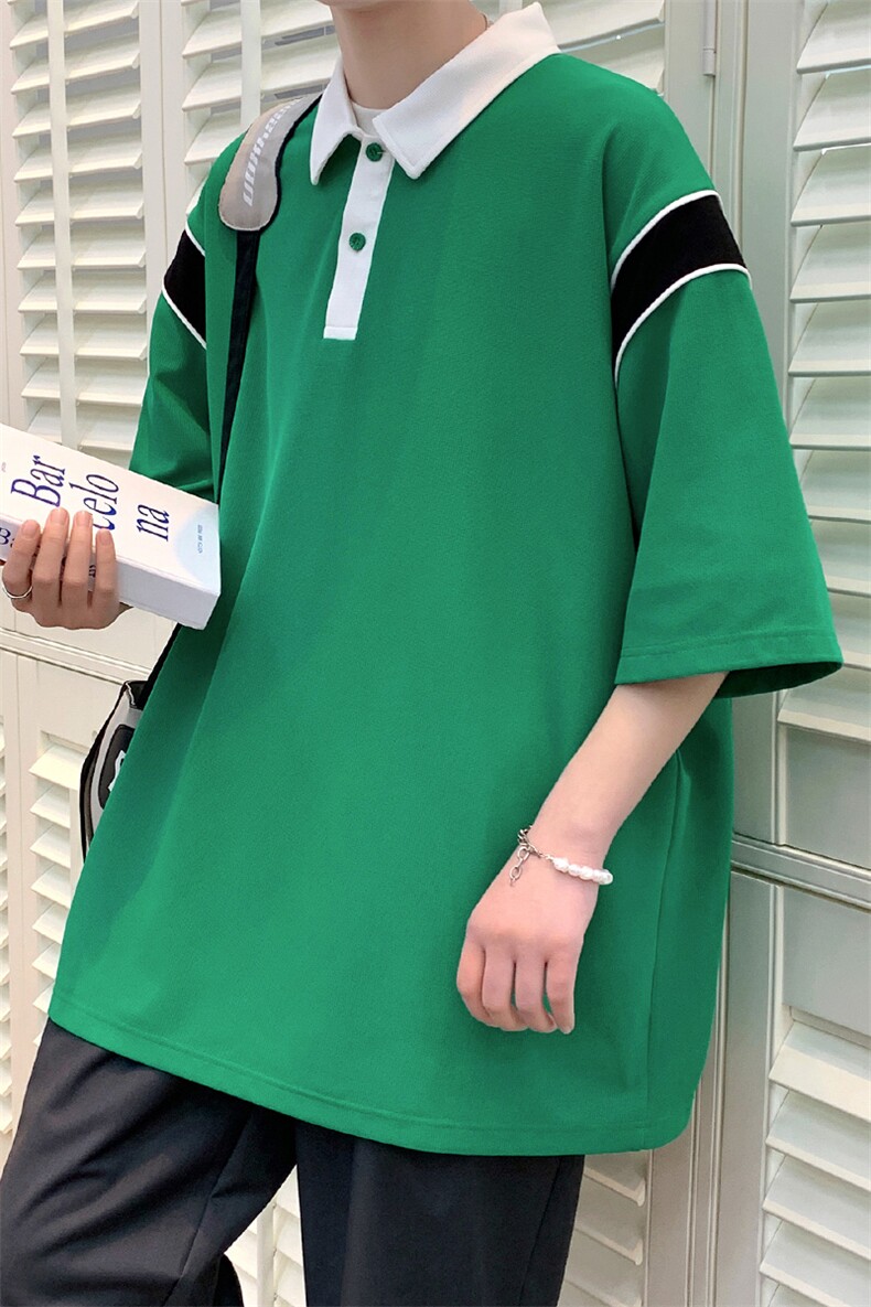 夏装学生简约休闲翻领Polo衫时尚拼接短袖T恤男女629-P35控价58,男装Polo衫,电商A441-1