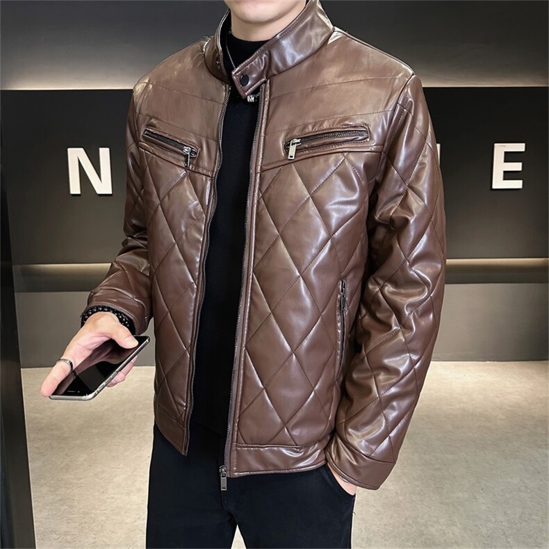 68708-P115冬季棉衣外套男修身潮简约皮棉袄短款立领加厚袄子,男装棉衣,电商D310B-1
