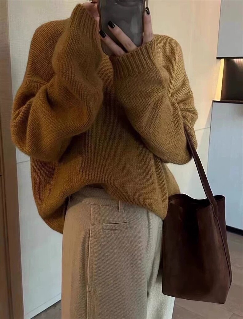 春秋韩版羊毛衫女套头圆领宽松百搭打底衫毛衣,女装羊毛衫,恩泰羊绒