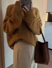 春秋韩版羊毛衫女套头圆领宽松百搭打底衫毛衣，女装羊毛衫，恩泰羊绒