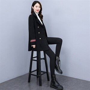 双面绒大衣女双排扣宽松休闲2021年新款中长款外套图片