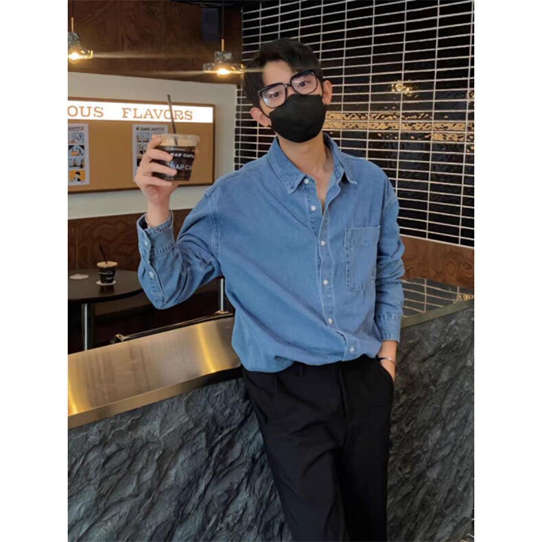 新款牛仔衬衫男休闲百搭水洗长袖衬衣ins潮流宽松上衣WLCA21-p45，男装衬衫，星座1008