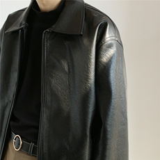 W10327-P70网图现货高街风设计感Pu皮衣复古风机车服皮夹克外套，男装皮衣，星座1608