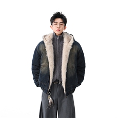 加绒牛仔棉服男冬季棉衣外套羊羔绒加厚毛领保暖外套MY1306-P168，男装棉衣，星座1103-3
