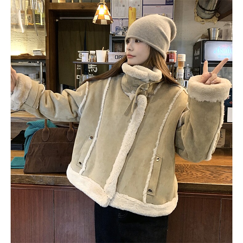 现货卡绿色皮毛一体羊羔毛加厚外套7687-P195-K278,女装皮草,2C159
