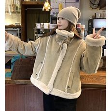 现货卡绿色皮毛一体羊羔毛加厚外套7687-P195-K278，女装皮草，2C159