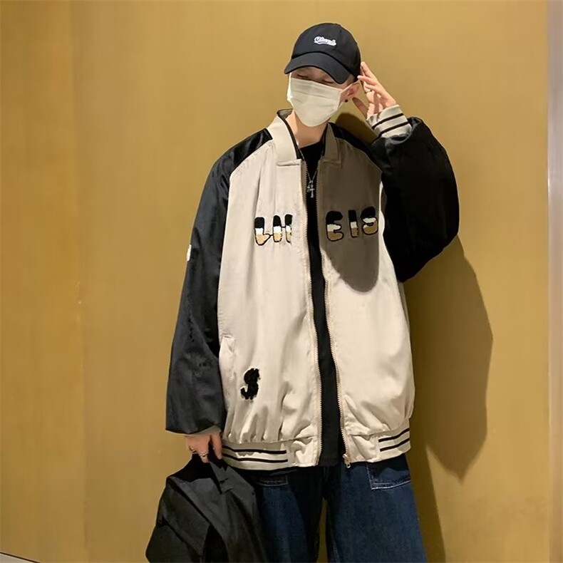 美式日系原宿潮牌长袖潮简约日系棒球领夹克时尚男外套新款W06,男装夹克,星座1116A-1（原606A）
