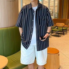 F416P34棉致美式条纹短袖衬衫男夏季新款潮流宽松百搭，男装T恤，星座512-6