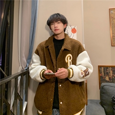 羊羔毛毛巾绣保暖外套男冬季港风宽松拼接棉服男YG256-P95限128，男装夹克，电商B370