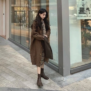 棕色开衫针织毛衣外套中长款早秋小个子上衣女初秋2025新款慵懒风图片