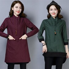 秋冬加绒衬衫女长袖中长款2025款纯棉立领夹绒衬衣保暖加厚打底衫图片