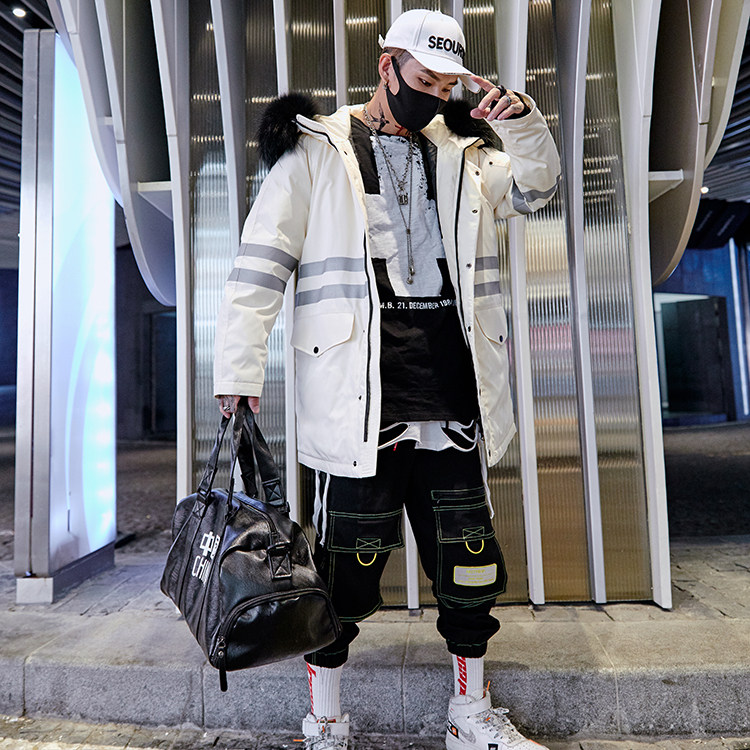 2020电商B247冬季新款中长款羽绒服港风大毛领情侣款抗寒919，男装羽绒服，电商B247