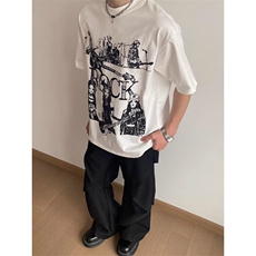 高品质纯棉短袖-宽松落肩款-白墨印花尺码:M-3X，男装T恤，星座506A