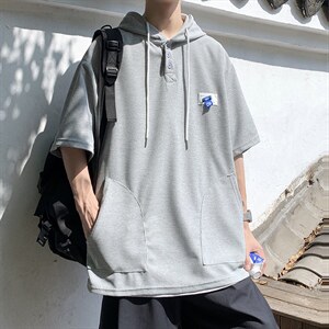 夏季韩版潮流短袖卫衣新款宽松百搭纯色上衣连帽短袖T1067-P38,男装卫衣,星座512-2