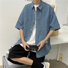 短袖牛仔衬衫男宽松港风夏季新款痞帅衬衣外套ins潮百搭CS050-P40，男装T恤，星座1008-2