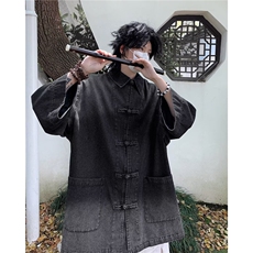 盘扣水洗牛仔衬衫男夏季潮流短袖衬衣超火百搭宽松外套9861P65，男装衬衫，星座410-2
