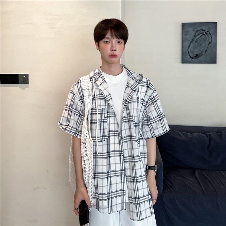 连帽格子防晒衫百搭宽松衬衣外套薄CS06002P45短袖DCS06002P40,男装防晒衣,星座1004（原星座815-3）