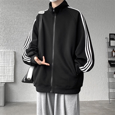 8XL-M三条杠运动卫衣特大码美式条纹立领夹克开衫外套JK5205/P65，男装夹克，电商B238