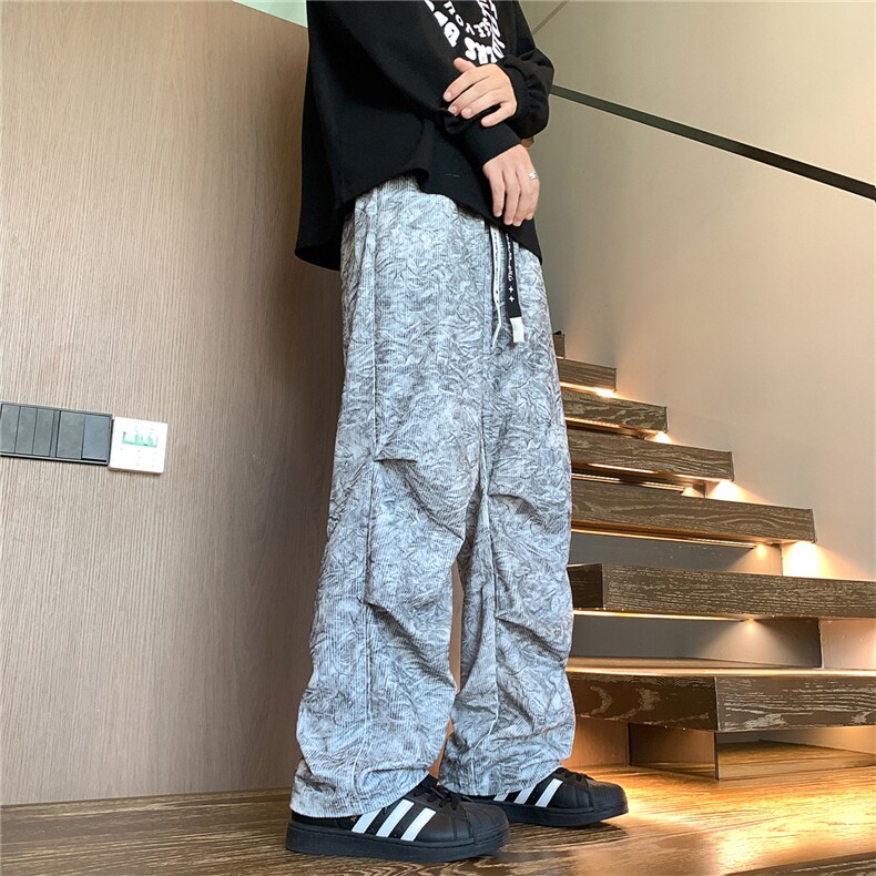 特P40控78扎染灯芯绒美式刺绣大码宽松直筒休闲长裤子100聚酯K405,男装休闲裤,电商B370