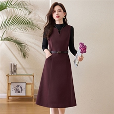 春装新款时尚气质中长款春秋两件套背心裙+针织打底衫（送皮带），女装套装/套裙，姿衣坊