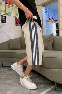 K3038/P30夏季新款7分裤中裤男短裤宽松大码排扣开衩七分裤男控48图片
