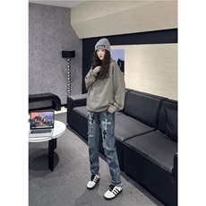 水洗做旧破洞牛仔裤男时尚直筒宽松欧美高街vibe风长裤子NZT333，男装牛仔裤，星座516A