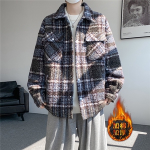 粗花呢格纹棉服复古大码夹棉加厚小香风毛圈格子呢外套LF101特P95图片