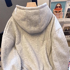 抖音得物高品质二开26春装美式高街重磅结构高领连帽卫衣外套W62，女装短外套，电商A486-1