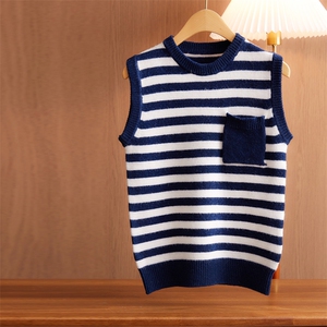 儿童加厚条纹马甲秋冬保暖柔软舒适，童装马夹/背心，驼铃羊绒