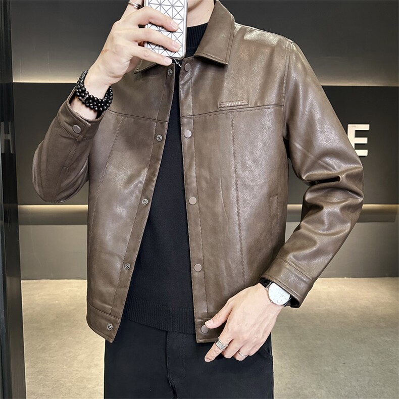 秋季新款翻领皮衣男士短款夹克修身皮夹克P6598-P155,男装夹克,电商A237