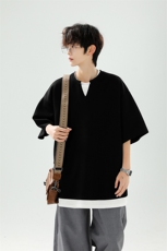 8XL-M特大码短袖男假两件五分袖高品质空气层宽松上衣DX321P35，男装T恤，电商D206-1