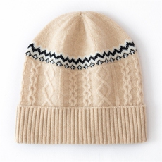 2025年春季新款百搭女士麻花提花双股加厚保暖帽，帽子，戎咖羊绒