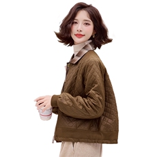 2024冬装新款假两件格子领夹棉短外套，女装棉衣/棉服，梦芯尔