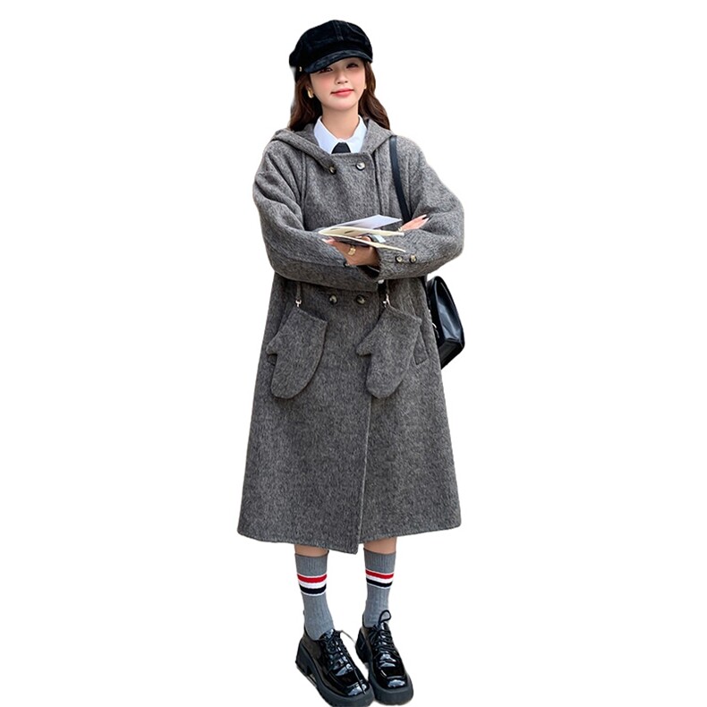 现货冬季新款连帽双面羊绒大衣小个子温暖氛围感2C220-P285K399,女装毛呢外套,2C220