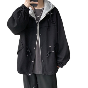JK6002/P80春装新款假两件男士抽绳夹克男潮风衣男宽松大码控118图片