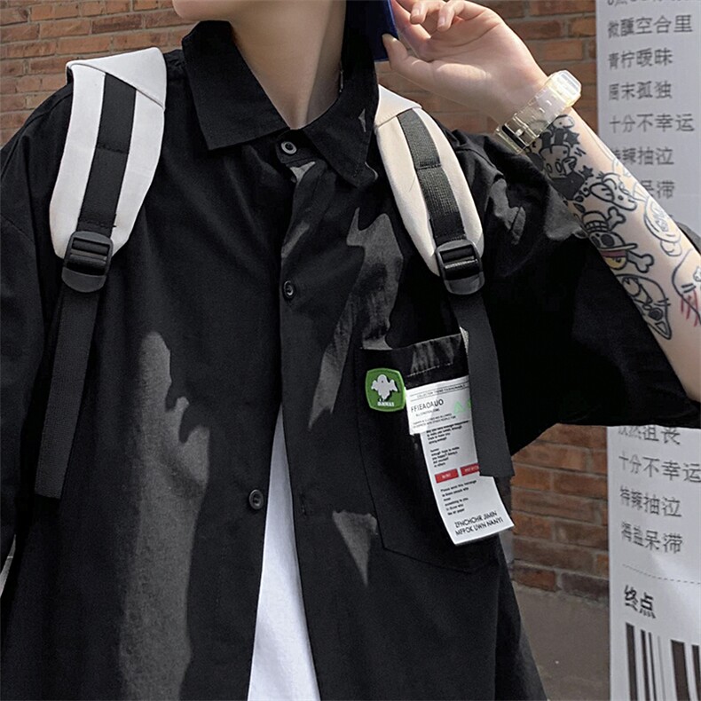 五分袖衬衫设计感男装夏季hiphop炸街短袖衬衣潮牌上衣CS456-P30,男装衬衫,星座1008