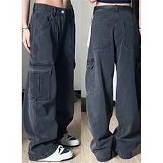 直筒工装牛仔裤女2025新款hiphop高腰宽松拖地阔腿裤子KA1092，男装牛仔裤，星座1116A（原606A-3）