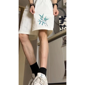 新中式高街ins小众竹叶hiphop五分休闲短裤运动裤货号DK2419P25图片