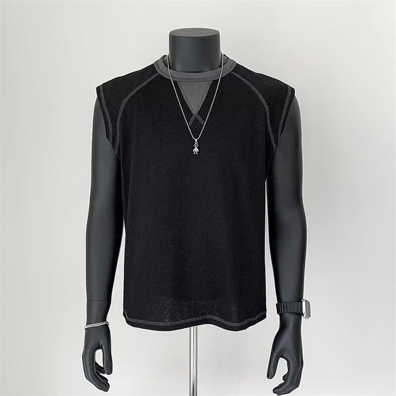 假两件拼接线条背心男夏季无袖t恤大码潮牌宽松休闲ST615-P34，男装背心/马甲，星座412-3