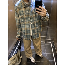 B221！美式ins高街暗黑小众毛边格子衬衫SY2320-P65控88，男装衬衫，电商B221