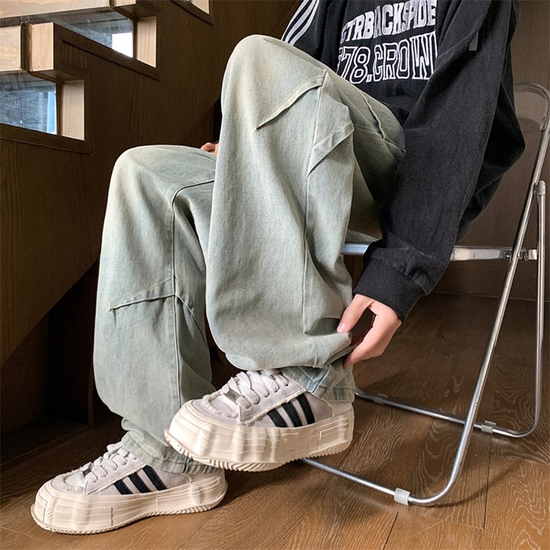 升级款松紧腰头抖音品质复古水洗阔腿牛仔裤XZ213-NZ335-P60控78,男装牛仔裤,星座213