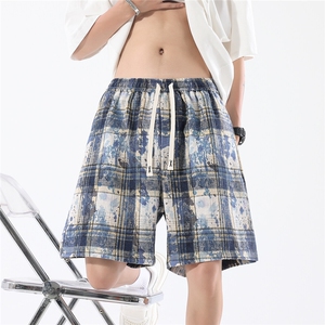 2026春装新款美式扎染格子短裤五分裤男潮流 K9902/特P25 蓝色图片