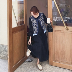 刺绣碎花马甲黑色连衣裙两件套女春秋2025新款轻熟小众不撞款裙子，女装套装/套裙，2C293